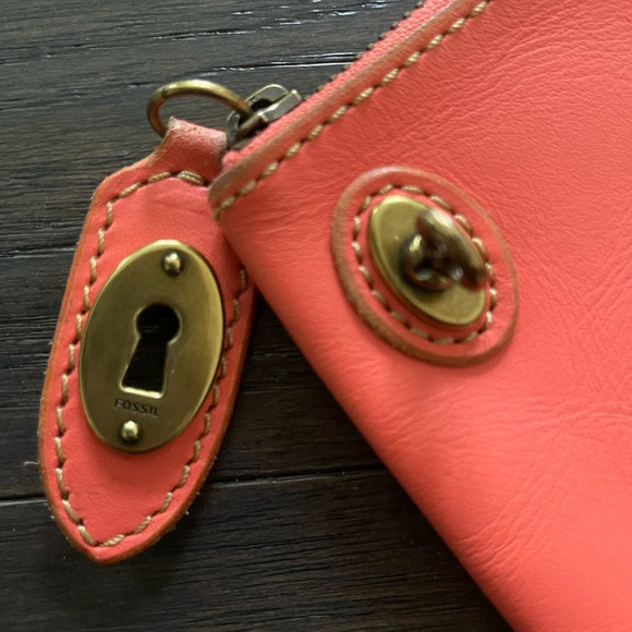 Fossil Women's Vintage Orange Clutch Gold Zipper Lock - Picture 5 of 6